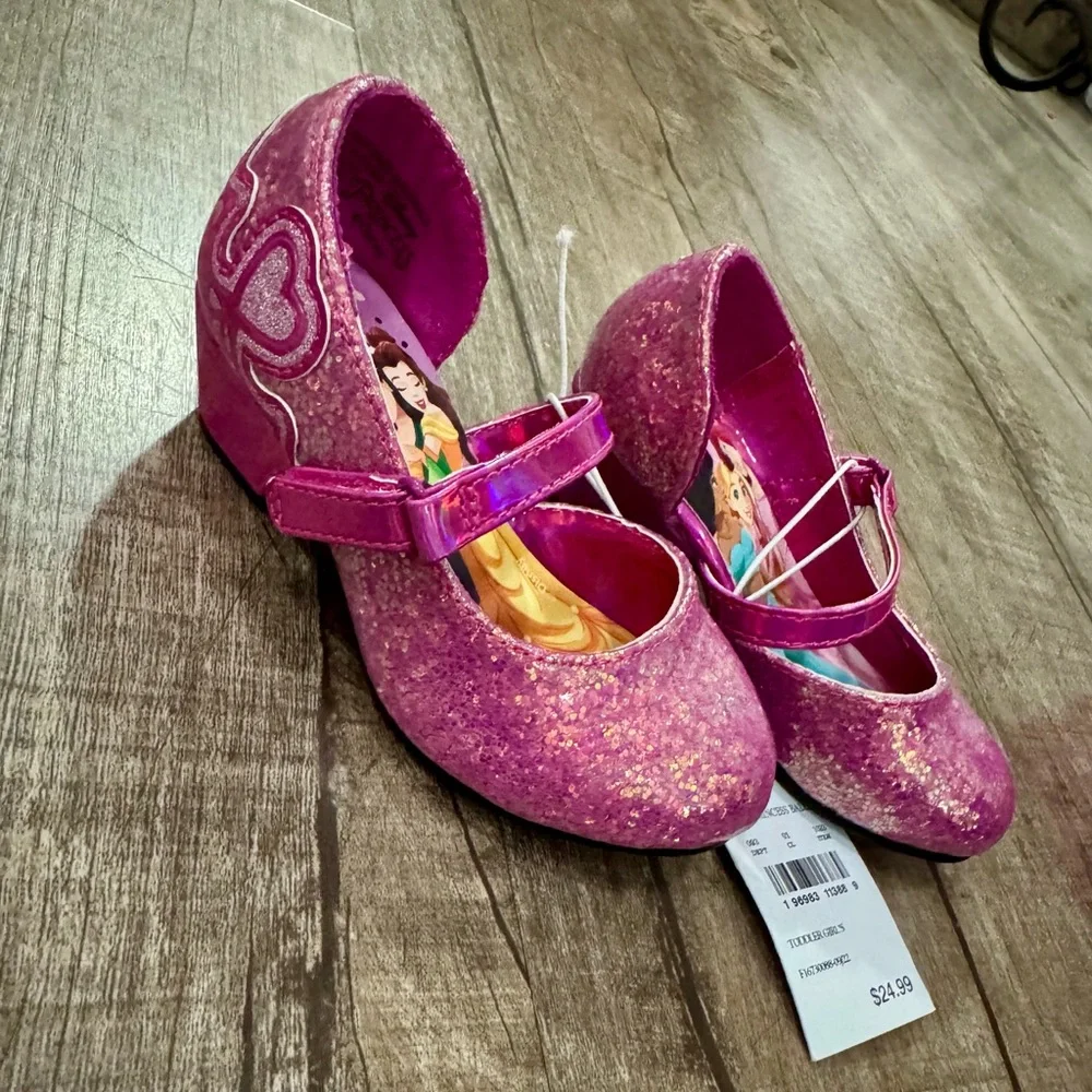 Disney Princess Toddler Girl Mary Jane Shoes Purple Glitter‎ Size 6 NIB